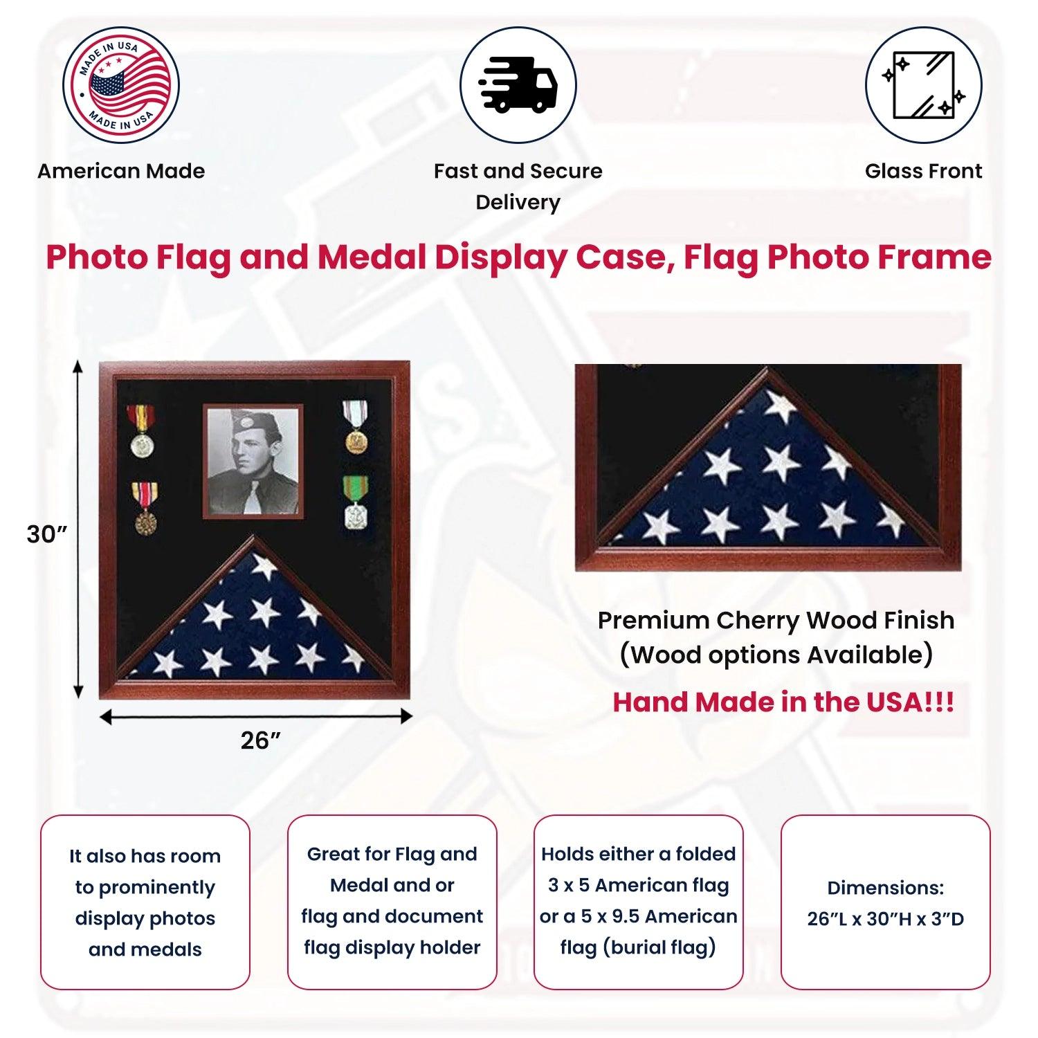 Photo Flag and Medal Display Case, Flag Photo Frame 