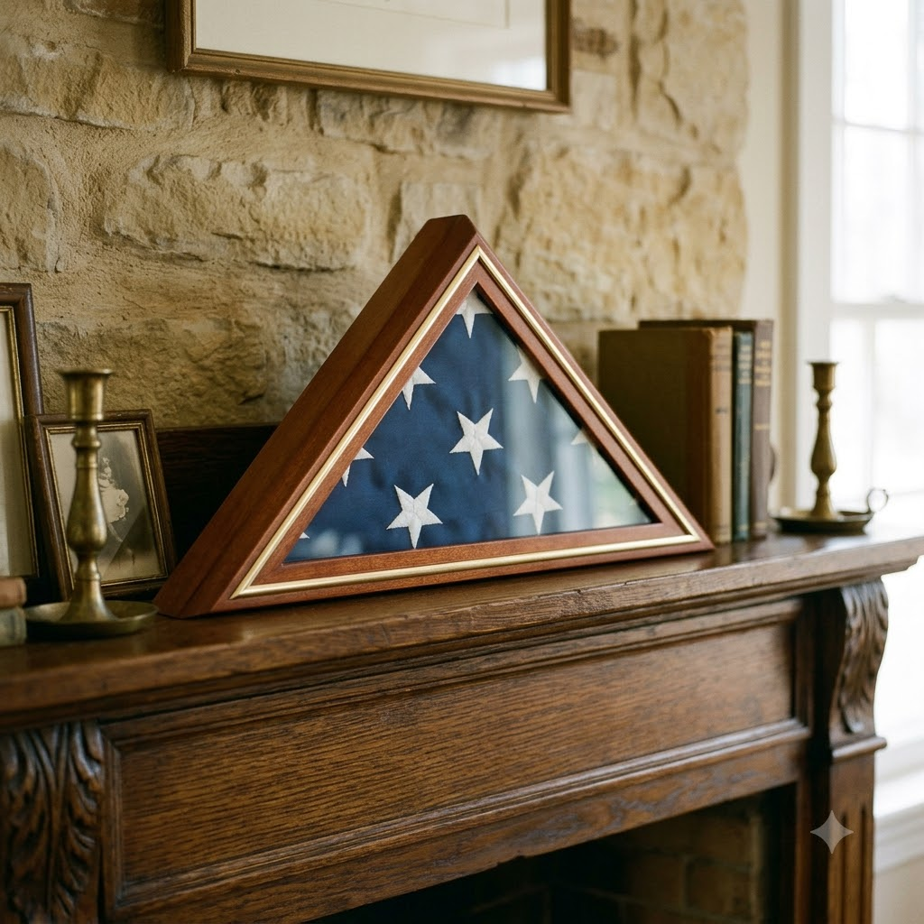 Premium Large Flag Display Case with Gold Trim Frame