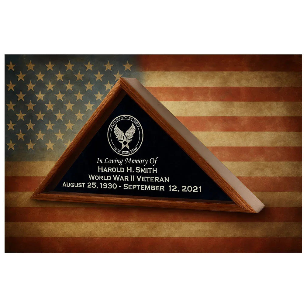 Veteran memorial American flag case, Decorative USA flag display shadow box, Military service flag display case, Premium American flag display cabinet, Custom engraved American flag display case
