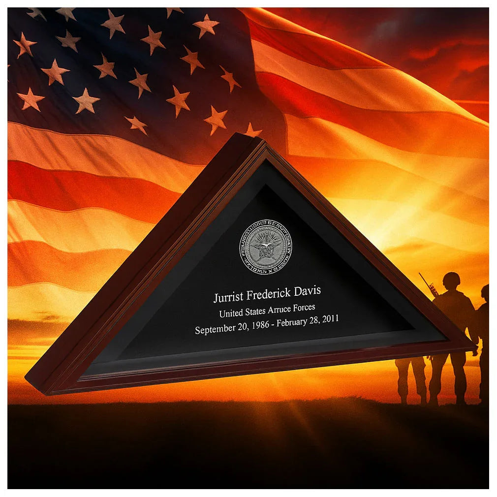 Veteran’s Memorial Wall, Custom Engraved Flag Case for Veterans, Engraved Memorial Flag Case, Veteran Flag Case with Laser Engraving, Laser Etched Military Flag Display Box