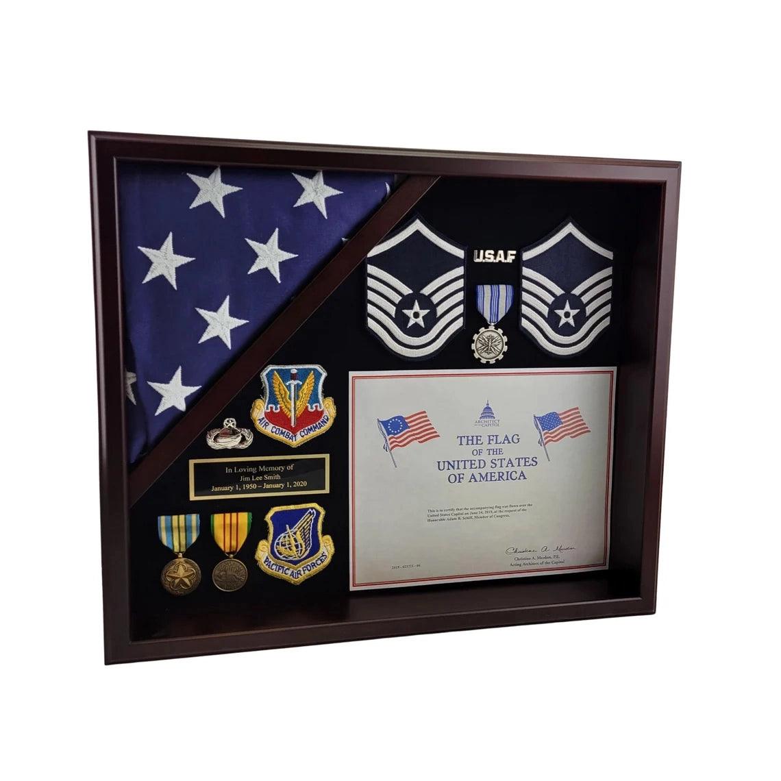 Handcrafted Hardwood Capitol Flag and Certificate Display Case.