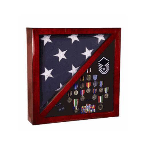 Cherry Flag and Medal Display Case Premium Wood - Flags Connections