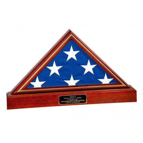 Large Flag Display case with a Gold Trim Flag and Pedestal Display Case, Gold Trim Flag Display Case