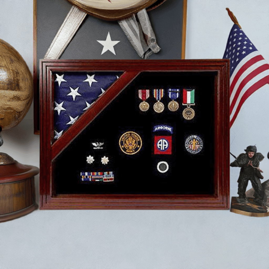 Air Force Flag and medal Corner flag display case