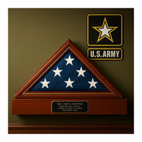 Large Flag Display case with a Gold Trim Flag and Pedestal Display Case, Gold Trim Flag Display Case