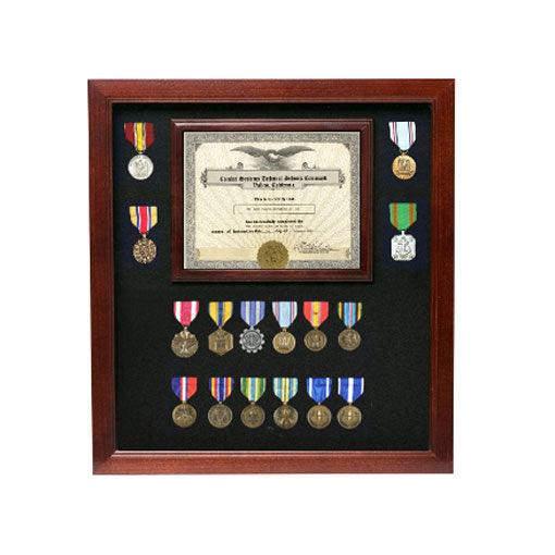 Military Certificate with Medal Display Case Cherry Finish - Flags Connections
