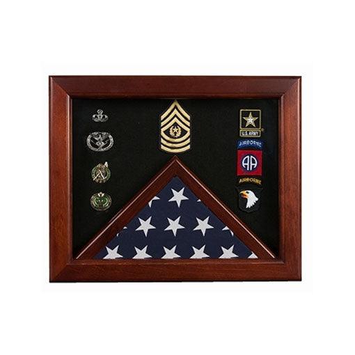 Military Flag medal display case, Mahogany wood for 3x5 flag - Flags Connections