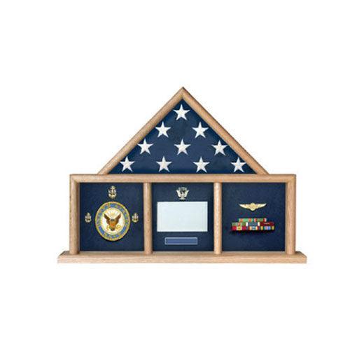 Oak 5 x 9.5 Flag Memorial Case - Three Bay Oak 5 x 9.5 Flag Memorial Case - Three Bay