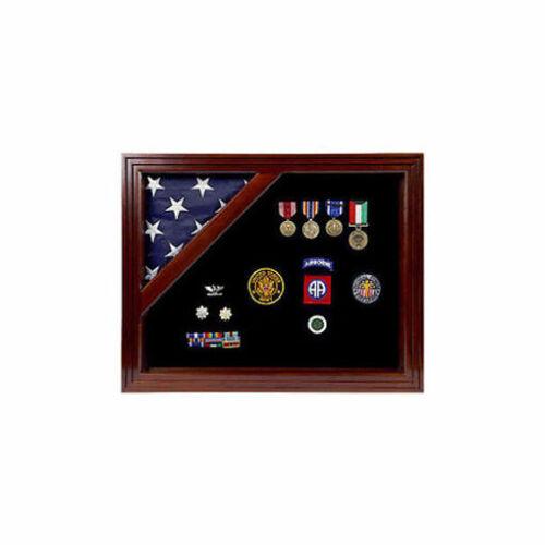 3x5 amaricen flag and medallion frame, Large Medalion and flag display, Flag and award display case 