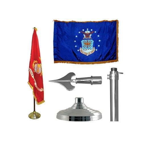 Silver Air Force Indoor Flagpole Kit - 7ft Pole - Army Spear 
