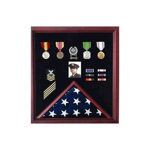 Flag Photo and Badge Display Case for Veterans 