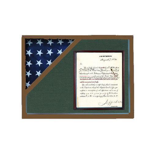 Shadow box to hold a flag with 8.5 x 11 certificate 